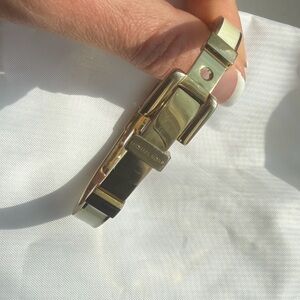 Michael Kors Gold Tone White Enamel Bangle Bracelet Buckle Clasp